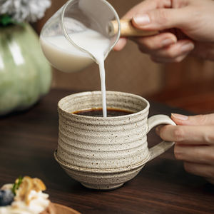 Taza de <span class=keywords><strong>café</strong></span> con leche ancha de cerámica hecha a mano, taza de té con leche de cerámica gruesa para oficina y hogar para lavavajillas y microondas - Product Image 2