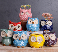 Ventes en gros de mini-pots à fleurs en céramique vernissée en forme de hibou avec trou de drainage pour jardin, maison, bureau et cadeau promotionnel