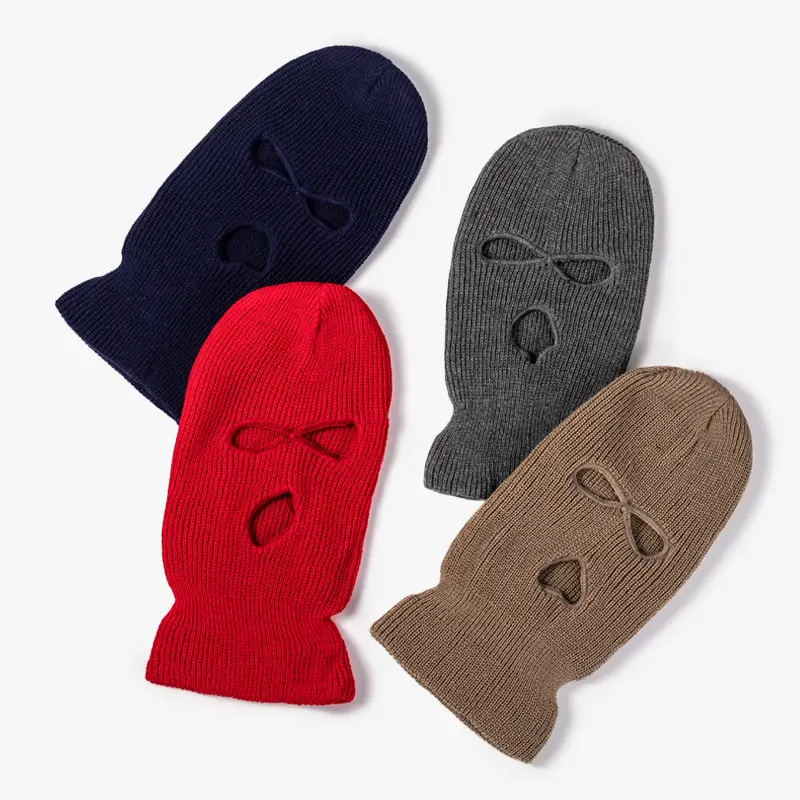 Custom Wholesale women men 100% acrylic cheap winter cap cycling balaclava knitted filter full face cover 3 holes hat a ski mask