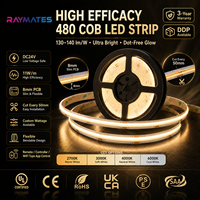 Bande LED COB haute efficacité 480 LED 24V IP20, bande lumineuse super brillante à haut lumen pour éclairage ambiant commercial et intérieur de meubles
