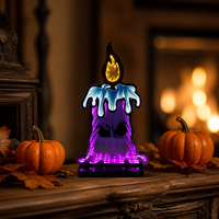 Lot de 3 décorations LED Halloween à miroir infini, 12V DC, pour jardin, avec bougies, citrouilles et fantômes, pour intérieur et extérieur HSH