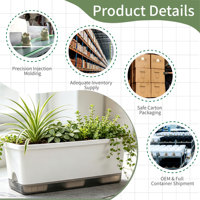 Jardinière rectangulaire pour fenêtre avec trous de drainage et plateaux, pots pour légumes, herbes, fleurs, jardin, rebord de fenêtre, balcon