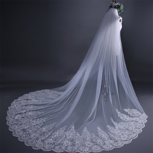 Velo da sposa con velo da sposa in pizzo con paillettes e paillettes - Product Image 4