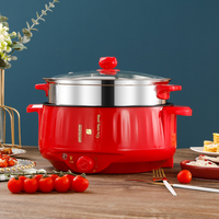 Marmite électrique Portable et poêle à frire avec couvercle en verre rouge pour cuiseur à vapeur