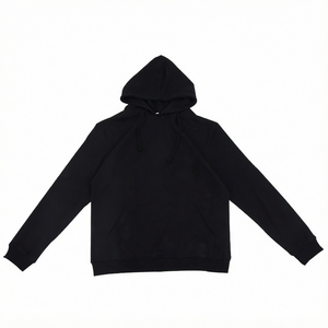 Sweat-shirt à capuche pour homme en noir uni, décontracté, à manches longues, avec poche avant - Product Image 1