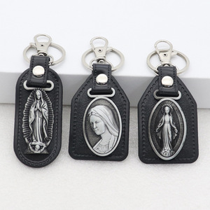 Llavero de Metal DE LA Virgen María, llavero católico, regalo religioso de cuero PU, llavero de San Cristóbal Benito Jesús - Product Image 1