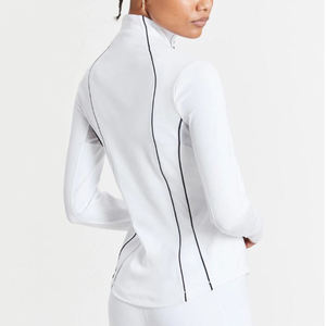Hauts <span class=keywords><strong>de</strong></span> gymnastique moulants à manches longues pour femmes, vêtements d'extérieur <span class=keywords><strong>de</strong></span> <span class=keywords><strong>sport</strong></span> personnalisés en élasthanne/nylon, vestes <span class=keywords><strong>de</strong></span> yoga à fermeture éclair, style cool uni coupe ajustée pour femmes - Product Image 3