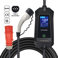 Borne de recharge portable triphasée 11 kW pour VE, Type 2 IEC 62196-2 CEE Rouge 16A Type A, avec RCD 30mA, courant réglable, application optionnelle, B2B OEM