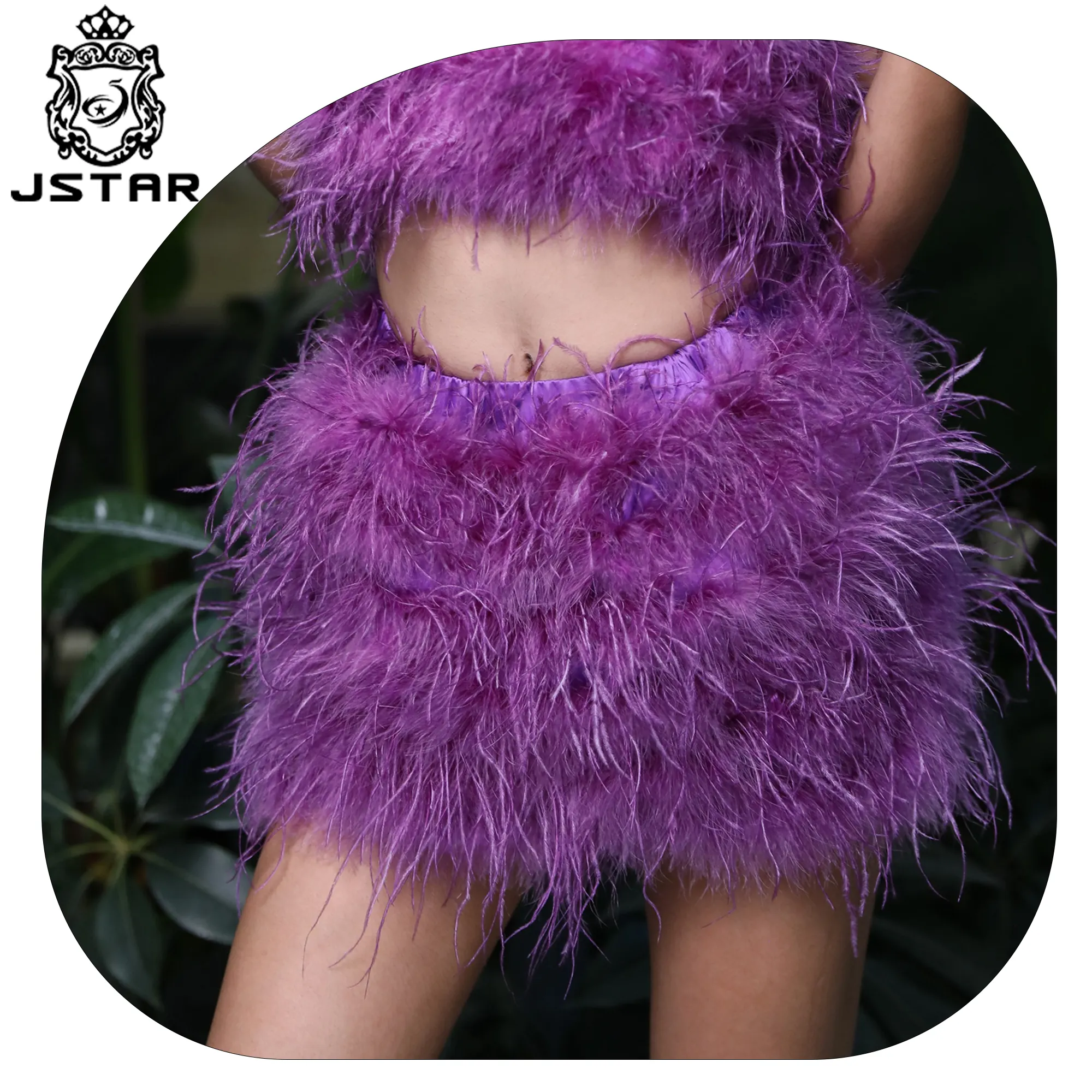 Jstar High Quality New Fashion Style skirts wrap Women Dresses ostrich feather mini skirt