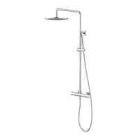 Ensemble de douche thermostatique monocommande gris foncé brossé en laiton avec finition céramique, 2 voies, jet doux/pluie, pour appartement