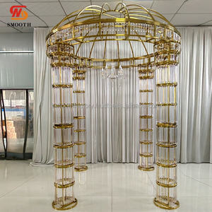 Nuevo Mandap Redondo de Cristal Liso, Huppah para Bodas, Fondo de Boda con Marco de Acero Inoxidable, Estilo Simple - Product Image 3