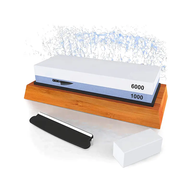 Whetstone Tool 1000/6000 Sharpening Stone Waterstone with Non-Slip Bamboo Base Flattening Stone and Angle Guide