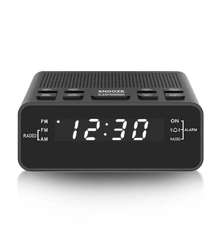 Doovofull — Radio réveil FM/AM, écran LED HD, Portable, noir et blanc, réveil de la maison