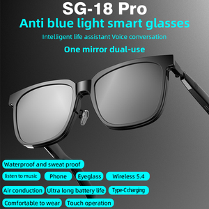 SG18 Pro Smart Glasses Wireless IPX4 Sport Earbuds with Touch Control Anti-Blue Light Type-C Fast Charge Blue Color - Product Image 3