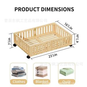 Wooden Under Bed <b>Storage</b> Box With Wheels Rectangular Rolling <b>Storage</b> Frame For Bedroom <b>Clothes</b> Organizing And Household Use - Product Image 5