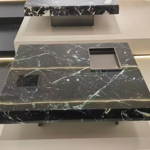 โต๊ะกาแฟสมัยใหม่ ท็อปหินอ่อนธรรมชาติ โต๊ะกาแฟหินอ่อนสีดำ โต๊ะกลางสำหรับห้องนั่งเล่น - Product Image 1