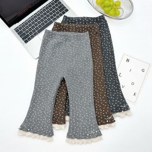 Pantalones de Punto con Estampado Floral <span class=keywords><strong>para</strong></span> Niñas, con Cordón de Perlas, Lazo en el Dobladillo, Forro Polar, Elásticos y Suaves <span class=keywords><strong>para</strong></span> Otoño e Invierno - Product Image 1
