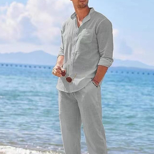 Set di camicia e pantaloni a maniche lunghe da <span class=keywords><strong>uomo</strong></span> alla moda 2025 Set completo da <span class=keywords><strong>spiaggia</strong></span> completi da <span class=keywords><strong>uomo</strong></span> all'ingrosso Set due pezzi - Product Image 4
