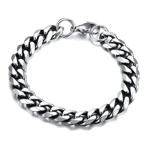 Hip Hop 6-14mm Wide Necklace Stainless Steel Round Grinding Encrypted Cuban Chain 14K18K Titanium Steel Man Bracelet