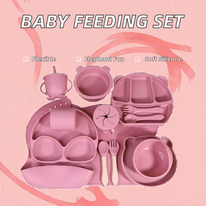 THEONE Kids <strong>Weaning</strong> Products Elephant Shape BENDABLE Silicone Nordic Baby Feeding Set Plate Bowl <strong>Spoon</strong> Fork for Newborn - Product Image 2