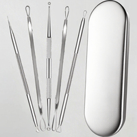 Kit d'outils extracteurs de points noirs et d'acné en acier inoxydable à double extrémité, ensemble de 5 extracteurs de comédons avec étui