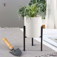 Usine personnalisé rétro en céramique petit cactus pot tapis blanc succulentes support pots de fleurs avec plateau en bambou