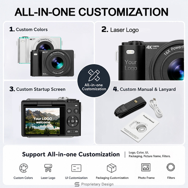 4K Autofocus Flip Vlog Recorder 64MP GC4653 Lens Rotary Dial 2000mAh 256GB 5MP CMOS 18 Languages Device for Global Learner