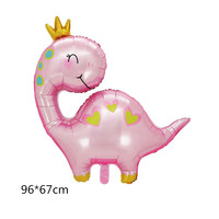 Balon Foil Dinosaurus Mahkota Merah Muda Balon Mylar Berbentuk Dinosaurus Putri untuk Pesta Ulang Tahun Anak Perempuan dan Baby Shower