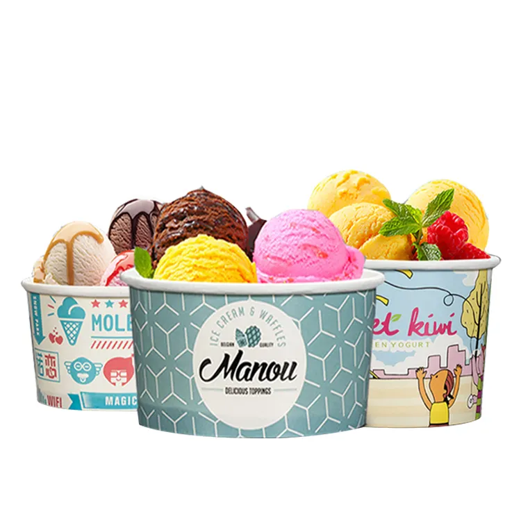 LOKYO al por mayor yogur congelado desechable papel cuencos de tazas de logotipo personalizado de helado desechables taza de crema