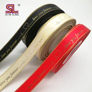 Золотая серебряная фольга атласная лента высокого качества с индивидуальным принтом логотипа 22 мм ленты 100% полиэстера для пожеланий