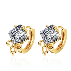 best seller list 18 karat gold paved huggie earrings square diamond dainty classy fancy CZ diamond ear tops for women