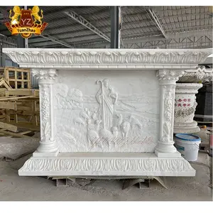 Mesa de altar de mármore natural personalizada esculpida à mão para oração, mesa de altar católico com pilares