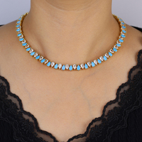 Ensemble collier et bracelet tennis en zircon et turquoise en forme de larme, nouveau design, cadeau de fête, de mariage ou de Noël, style européen