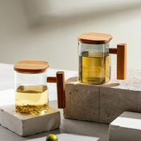 Tasses à thé en verre carrées Aeofa avec poignée, tasses à thé et mugs en verre, tasse à thé en verre avec poignée en bois et couvercle