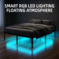 Lit en fer minimaliste avec tête de lit LED, éclairage sous le lit, double, pliable, rangable, sans sommier requis, plateforme métallique – Grande Vente