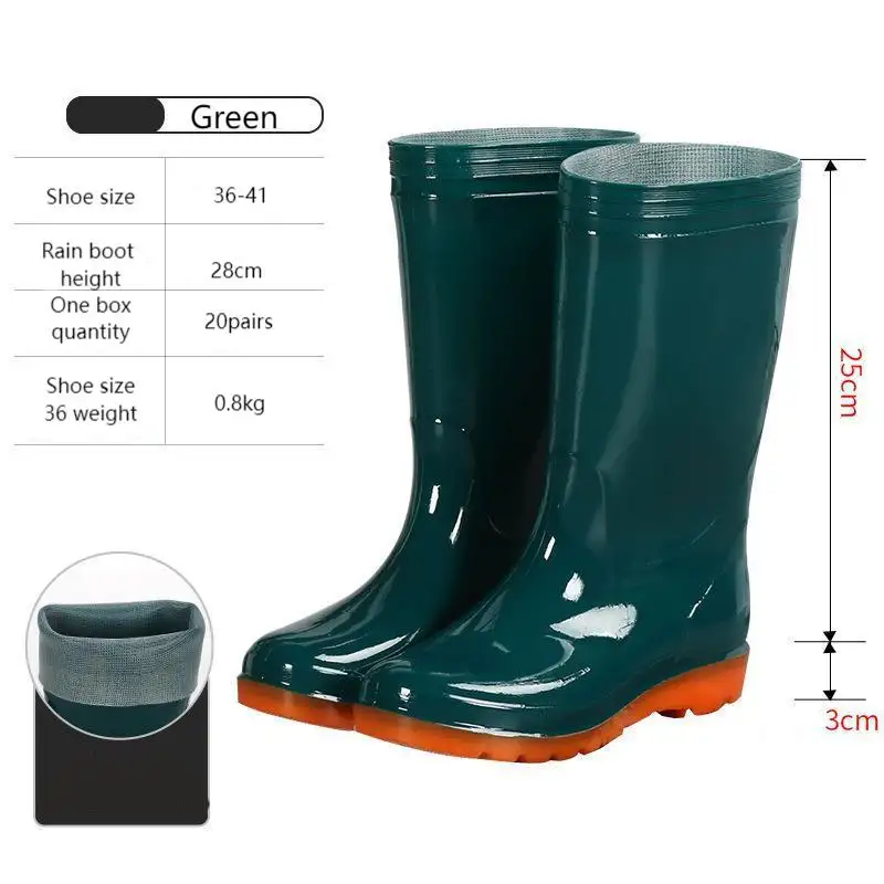 레인 슈즈 안티 슬립 플러시 중형 튜브 PVC 소 힘줄 바닥 물 신발 주방 청소 방수 신발