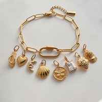 Pulsera de Cadena de Acero Inoxidable con Baño de Oro PVD de 14K, Dijes Intercambiables, Joyería DIY Personalizable con Dijes Removibles