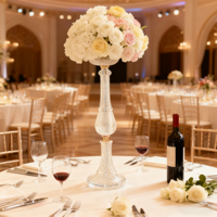 Vase à fleurs en acrylique de luxe avec perles de cristal |   Support de trompette transparent pour décoration de mariage |   Centre de table élégant