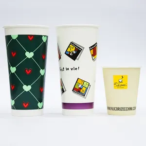 O Vietnã produz copo de papel descartável de 20 onças para bebidas frias, pode ser personalizado com padrão e logotipo