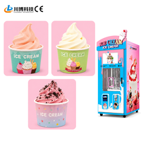 Distributeur automatique de crème glacée commercial intelligent avec gestion de la partie arrière, affichage publicitaire et distribution automatique de gobelets