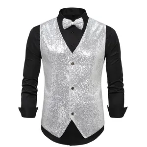 Vest Met Pailletten Voor Heren V-Hals, Mouwloos Disco, Sparkly Pak Vest Met Kraag