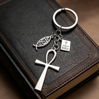 Porte-clés en acier inoxydable avec logo personnalisé, texte, croix de la Résurrection, Jésus, Bible sacrée, artisanat religieux en métal, lettre