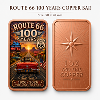 Vente en gros de barres de cuivre fin .999 de 1 oz, souvenir de voyage vintage Route 66 Centennial en relief 3D