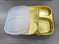 Conteneur en aluminium à deux compartiments noir et or avec couvercle en plastique scellé pour plats chauds à emporter