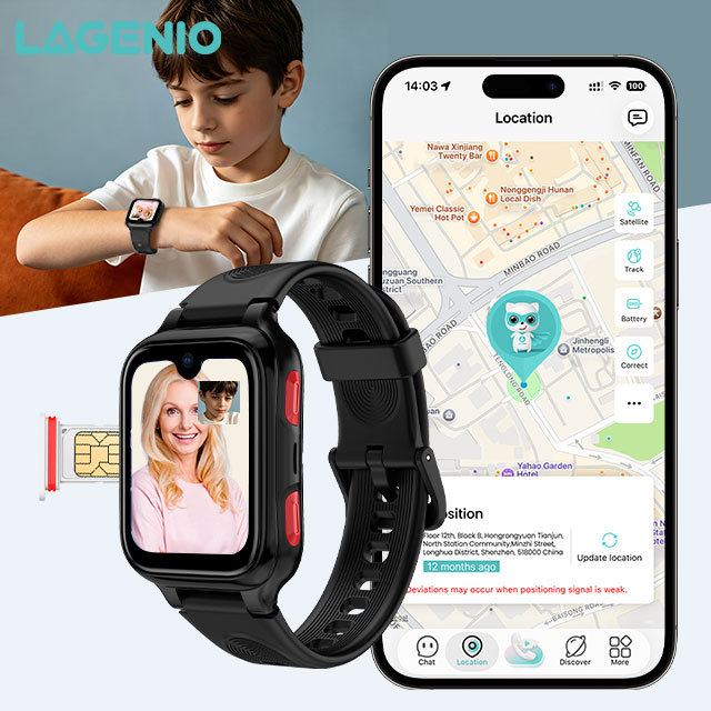 LAGENIO K9 High Precision AI Kids Smart Watch 1.78'' Video Call WIFI+GPS+LBS Location SOS Call RoHS 4G Smart Watch for Children