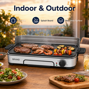 Nouvelle <span class=keywords><strong>Plancha</strong></span> Électrique Intérieure/Extérieure, Gril BBQ Sans Fumée pour la Maison avec Plaque Antiadhésive Amovible et Pare-éclaboussures - Product Image 6