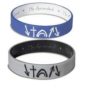Braccialetto in Silicone Reversibile Blu Reale e Grigio con Scritta 'He Ascended', Braccialetti in Gomma Siliconica - Product Image 1