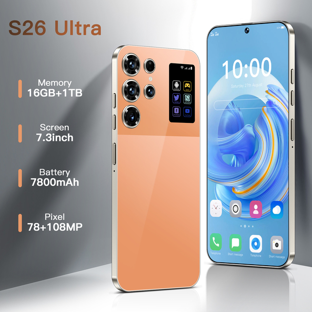 S26 Ultra 5G LTE CDMA Smartphone 7"+ 4K 120Hz Display 16GB+1TB Android 14 Dual SIM 108MP Camera 120W Quick Charge Waterproof