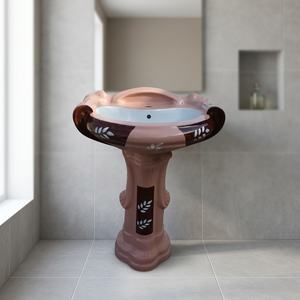 Lavabo carré en céramique aspect granit noir moderne avec piédestal complet pour salle de bain - Product Image 5