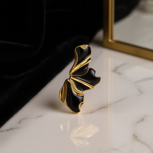 Orecchini pendenti placcati oro E3818, neri e oro, gioielli di lusso unisex. - Product Image 2